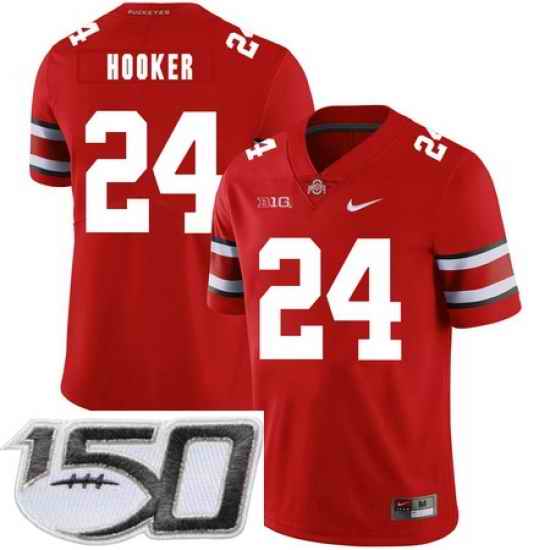 Ohio State Buckeyes 24 Malik Hooker Red Nike College Football Stitched 150th Anniversary Patch Jersey